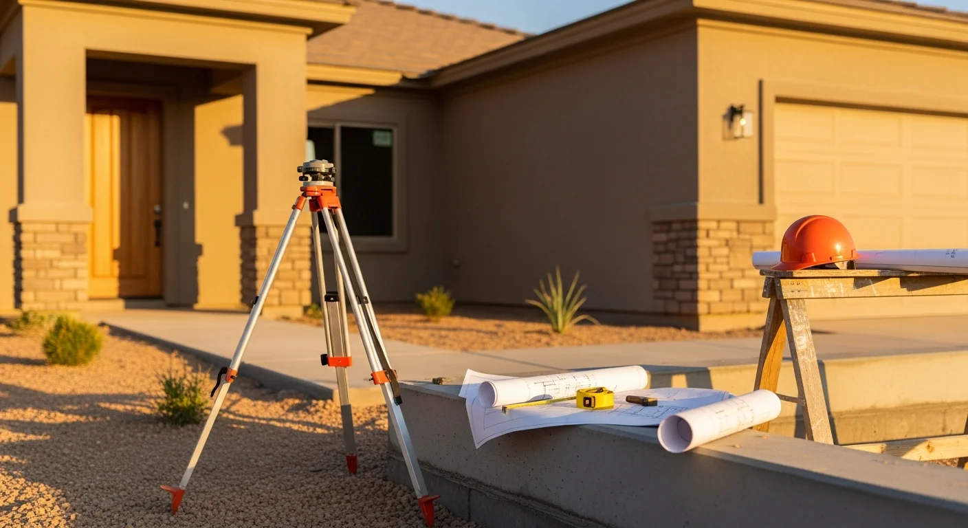 Modern custom home under construction in Wittmann, Arizona with clear blue sky