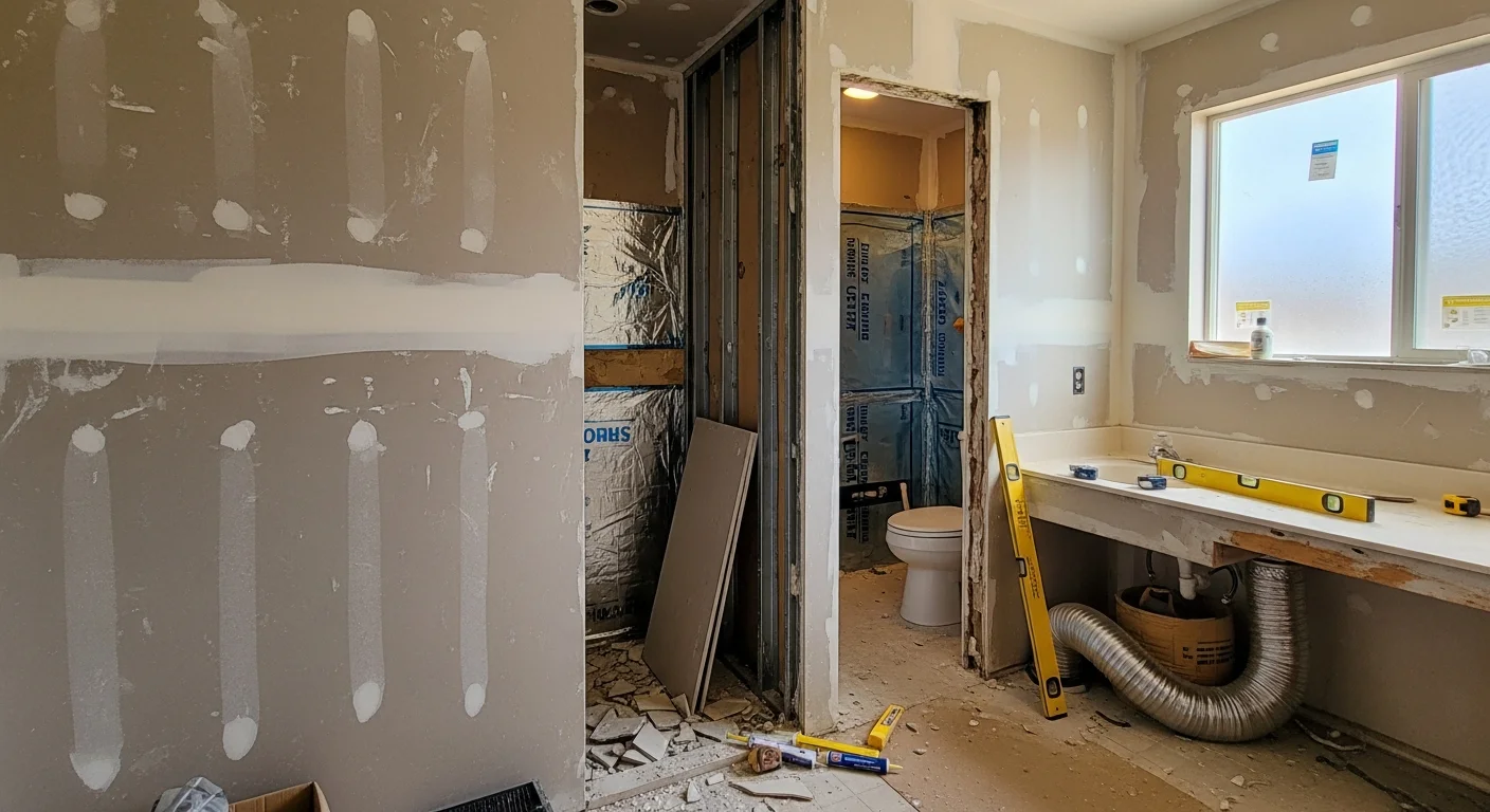 A remodeled bathroom in a Sun City home featuring a walk-in shower with modern tile, updated vanity, and new flooring. The space reflects a clean, accessible design suited to active adult living in the Sun City community.